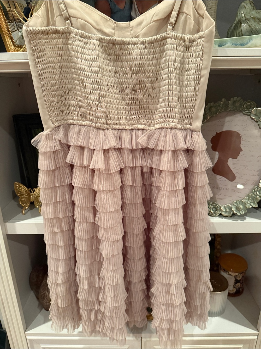Tan Ruffle Party Dress
